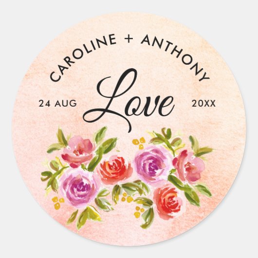 ピーチピンクレッドウォーターフローラ結婚ズ ラウンドシール (正面)