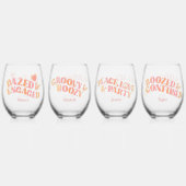 ピーチピンクレトロボーッ婚約したド ステムなしワイングラス (裏面)