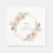 ピーチピンクローズグリーンフローラ金ゴールドフレーム結婚ズ スタンダードカクテルナプキン (正面)