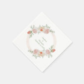ピーチピンクローズグリーンフローラ金ゴールドフレーム結婚ズ スタンダードカクテルナプキン (角)