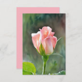 ピーチピンクローズバドアートフラットノートカード サンキューカード (正面/裏面)