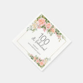 ピーチピンクローズフローラ100誕生日 スタンダードカクテルナプキン (角)