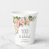 ピーチピンクローズフローラ100誕生日 紙コップ (裏面)
