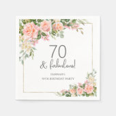 ピーチピンクローズフローラ70誕生日 スタンダードカクテルナプキン (正面)