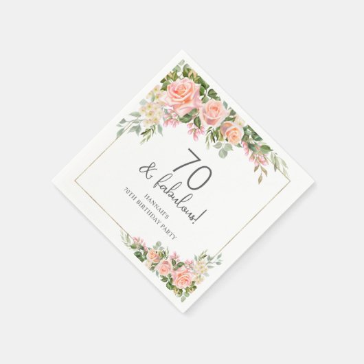ピーチピンクローズフローラ70誕生日 スタンダードカクテルナプキン (角)