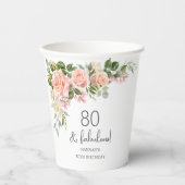 ピーチピンクローズフローラ80誕生日 紙コップ (正面)