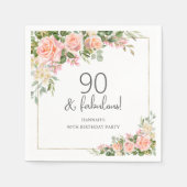 ピーチピンクローズフローラ90誕生日 スタンダードカクテルナプキン (正面)