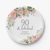 ピーチピンクローズフローラ90誕生日 ペーパープレート (正面)