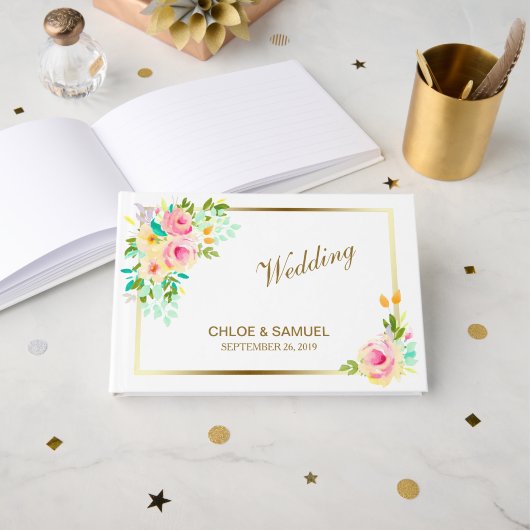 ピーチピンクローズ結婚ズ ゲストブック (正面見開き)