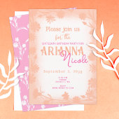 ピーチピンクワイルドフラワースウィート16誕生日 招待状