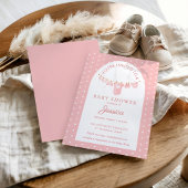 ピーチピンク水玉模様つるズ服赤ちゃんシャワー 招待状