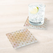 ピーチピンク熱帯金ゴールドパイナップル ガラスコースター (アングル)