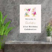 ピーチピンク花模様数21歳の誕生日へようこそ ポスター