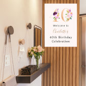ピーチピンク花模様数40歳の誕生日へようこそ ポスター