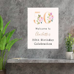 ピーチピンク花模様数50th birthday welcome ポスター<br><div class="desc">桃の色の背景。飾はフェイク金ゴールドとピンク。名前と年齢をカスタマイズして追加する。</div>
