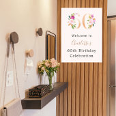 ピーチピンク花模様数60歳の誕生日へようこそ ポスター