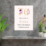 ピーチピンク花模様数70th birthday welcome ポスター<br><div class="desc">桃の色の背景。飾はフェイク金ゴールドとピンク。名前と年齢をカスタマイズして追加する。</div>