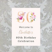 ピーチピンク花模様数80th birthday welcome ポスター