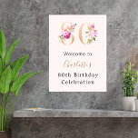 ピーチピンク花模様数80th birthday welcome ポスター<br><div class="desc">桃の色の背景。飾はフェイク金ゴールドとピンク。名前と年齢をカスタマイズして追加する。</div>