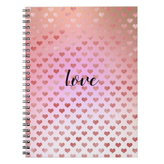 ピーチピンク赤いハート グラデーション ノートブック (正面)
