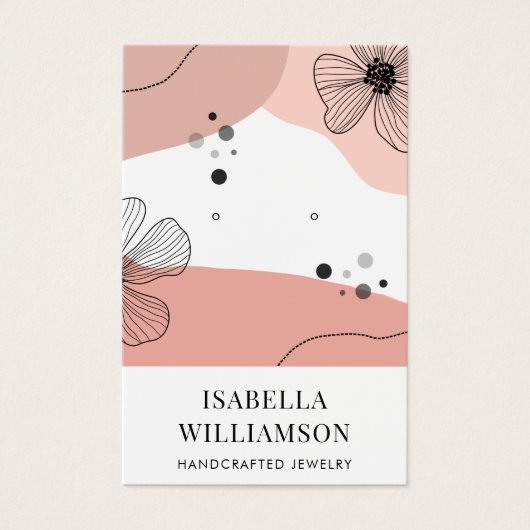 ピーチピンク赤面フラワースケッチ表示カード (正面)