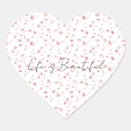 ピーチピンク赤面フローラグリジーグリッター ハートシール (正面)