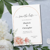 ピーチピンク赤面フローラ結婚式の日付を保存 招待状