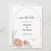 ピーチピンク赤面フローラ結婚式の日付を保存 招待状 (正面)