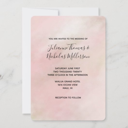 ピーチピンク赤面絞り染めウォーターカパーソナライズされたラー 招待状 (正面)