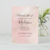 ピーチピンク赤面絞り染めウォーターパーソナライズされたカラー 招待状 (スタンド正面)