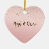 ピーチピンク赤面金ゴールドグリッツ紙吹雪スパークル セラミックオーナメント (正面)