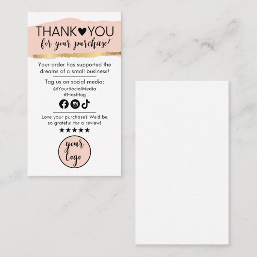 ピーチピンク金ゴールドとブラックご注文ありがとうございます 名刺 (正面/裏面)