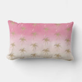 ピーチピンク金ゴールドトロピカルパームツリーズ ランバークッション (正面)