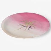 ピーチピンク金ゴールドトロピカルパームツリー ペーパープレート (アングル)