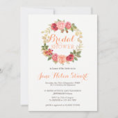ピーチピンク金ゴールドバラリースシックブライダルシャワー 招待状 (正面)