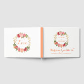 ピーチピンク金ゴールドバラ結婚リースのゲストブック ゲストブック (全面)