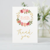ピーチピンク金ゴールドバラ結婚リース感謝していのあなた サンキューカード (スタンド正面)