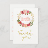 ピーチピンク金ゴールドバラ結婚リース感謝していのあなた サンキューカード (正面/裏面)