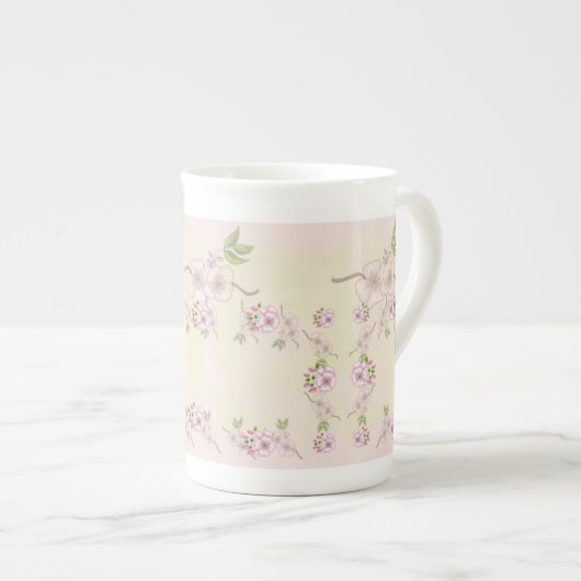 ピーチピンク&グリーンフローラアビクトリアンート ボーンチャイナマグカップ (正面右)