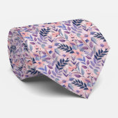 ピーチピンク ネイビー フラワー 花柄 ネクタイ (ロール)