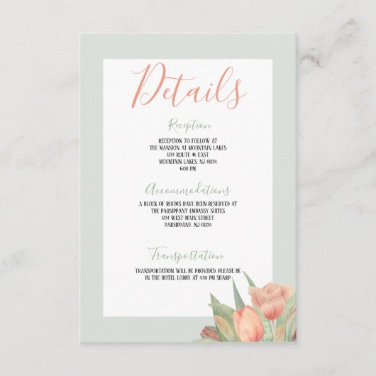 ピーチピンク＆ミントの春のチューリップ エンクロージャーカード (正面)