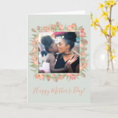 ピーチピンク&ミント春チューリップマザーズデイ写真 カード (黄色い花)