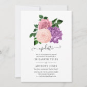 ピーチピンク&ラベンダーパープル結婚フローラの更新 招待状 (正面)