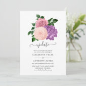 ピーチピンク&ラベンダーパープル結婚フローラの更新 招待状 (スタンド正面)