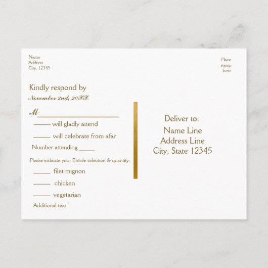 ピーチピンク & 偽のグリッター 結婚式 返信はがき インビテーションポストカード (裏面)