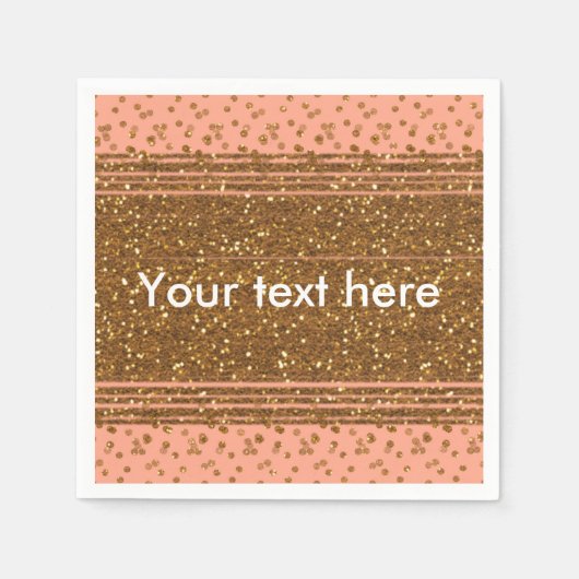 ピーチピンク&金ゴールド紙吹雪ドットパーティーナプキンス スタンダードカクテルナプキン (正面)