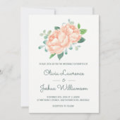 ピーチピーニーウォーターカラー結婚式招待状 招待状 (正面)