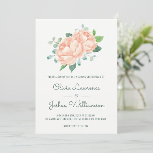 ピーチピーニーウォーターカラー結婚式招待状 招待状 (スタンド正面)