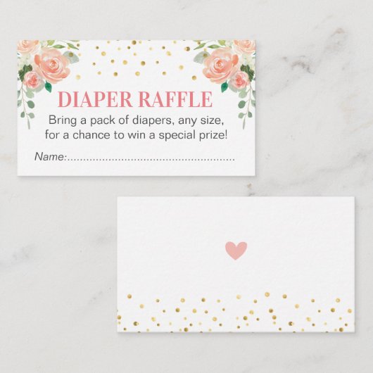 ピーチピーニーオムツラッフルチケットガールベビーシャワー エンクロージャーカード (正面/裏面)