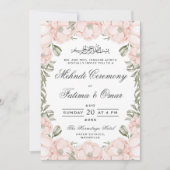 ピーチピーニーフローラフレームイスラムメーンディ式 招待状 (正面)